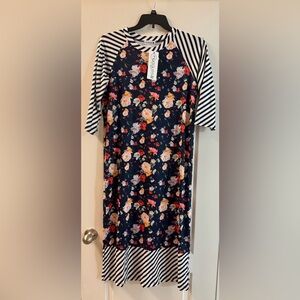 Floral and Striped Midi Dress